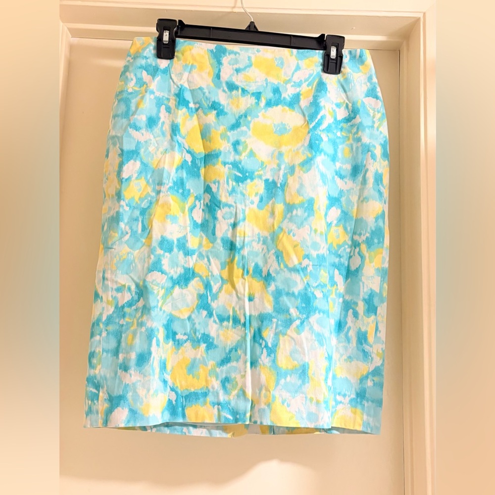 Talbots Aqua, Yellow and White Floral Pencil Skirt